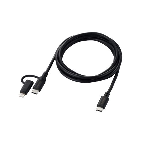 2in1 USBケーブル/Type-C+Lightning/USB Power Delivery対応/1.5m/ブラック
