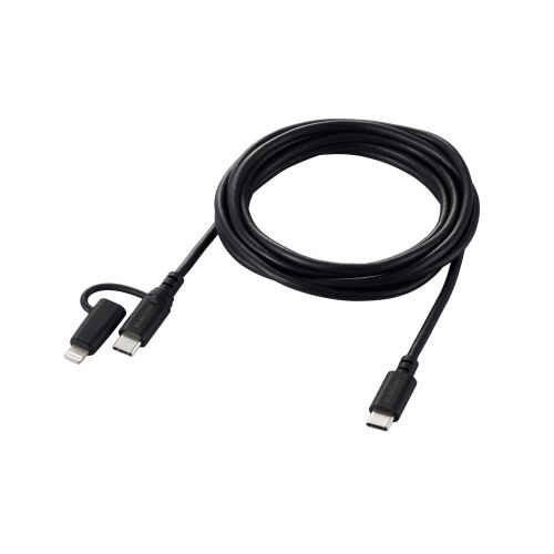 2in1 USBケーブル/Type-C+Lightning/USB Power Delivery対応/2.0m/ブラック