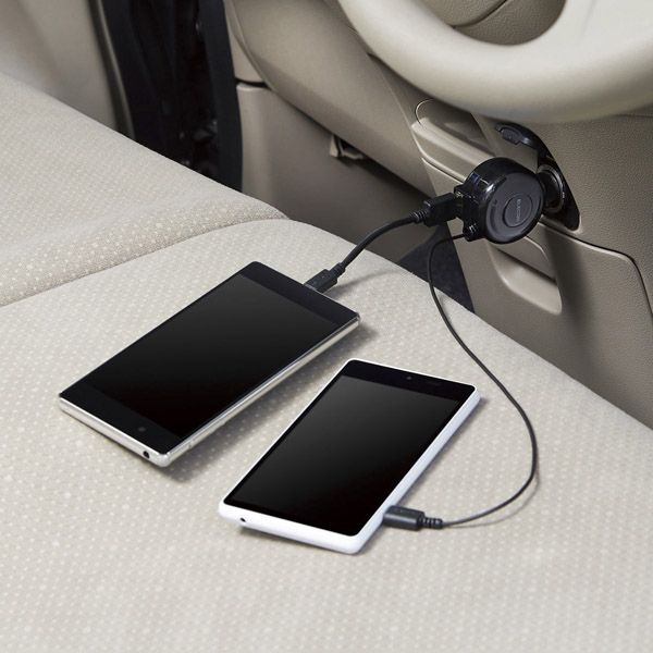 シガーチャージャー/microBリール65cm+USBポート/2.4A/ブラック