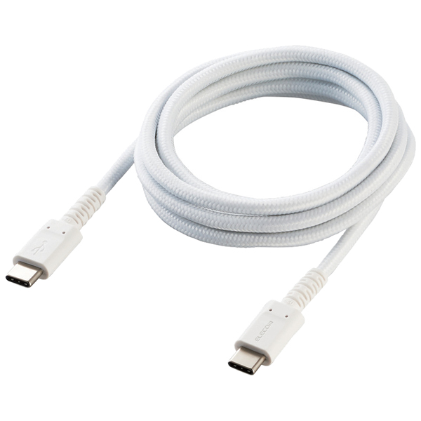 スマホ・タブレット用USBケーブル/USB(C-C)/高耐久/USB Power Delivery対応/認証品/1.2m/ホワイト