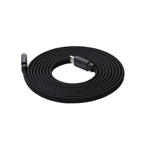 USB Type-C to USB Type-Cケーブル/まとまるマグネット/フラットナイロンメッシュ/USB Power Delivery対応/最大60W/2.0m/ブラック