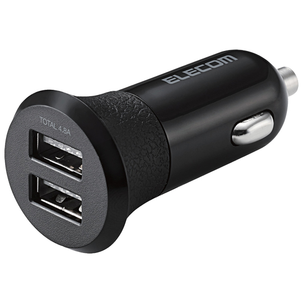 シガーチャージャー/2USBポート(自動識別)/4.8A/ブラック