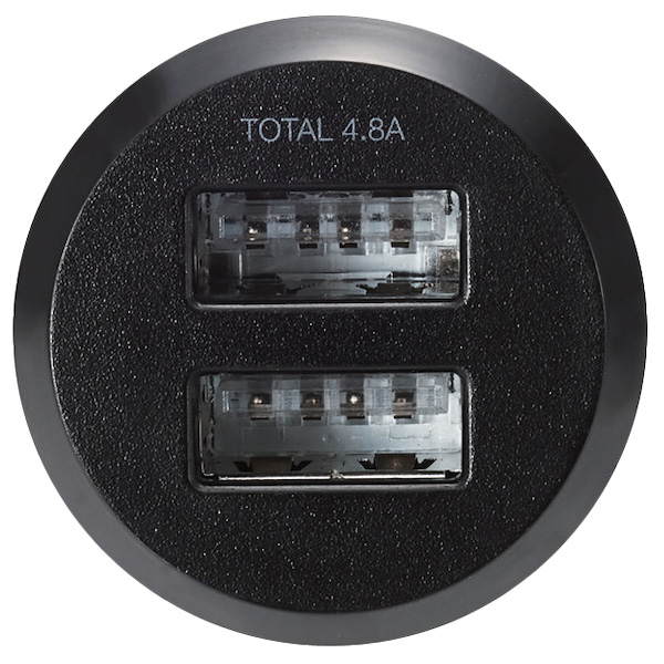 シガーチャージャー/2USBポート(自動識別)/4.8A/ブラック