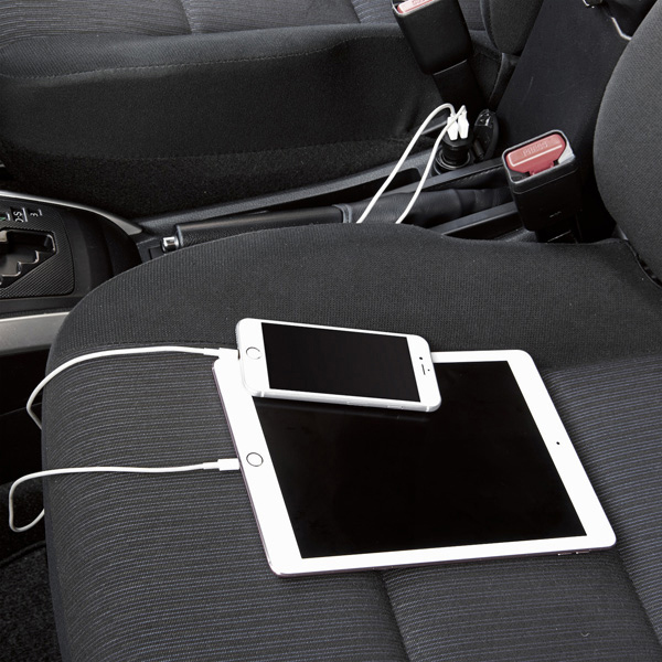 シガーチャージャー/2USBポート(自動識別)/4.8A/ブラック