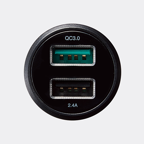 シガーチャージャー/2USBポート(自動識別)/Quick Charge 3.0+USB1ポート(最大2.4A)/ブラック