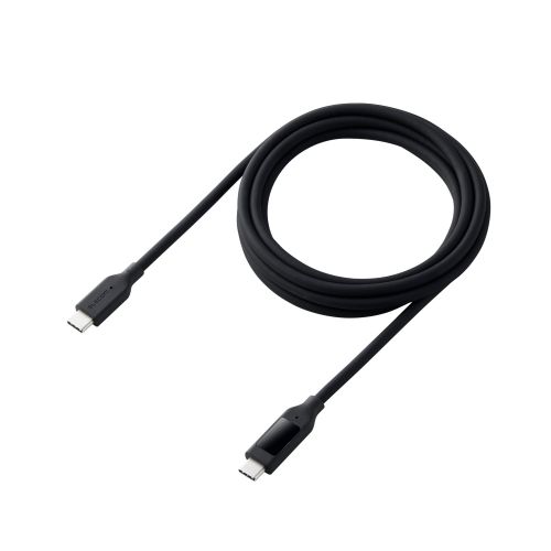 USB Type-C to Type-Cケーブル/シリコン/電力ディスプレイ付/USB Power Delivery対応/最大240W/2.0m/ブラック