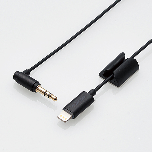 車載用AUXケーブル/Lightning-φ3.5オス(L字)/スリムデザイン/1.0m/ブラック