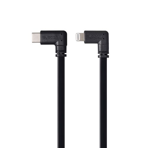USB Type-C to Lightningケーブル/フラット/L字/USB Power Delivery対応/60W/0.1m/ブラック