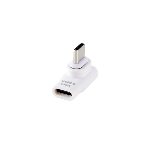 USB Type-Cアダプタ/着脱式マグネット/L字/最大100W/ブレーカー搭載/ホワイト