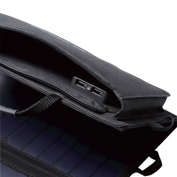 モバイルソーラー充電器/2.4A出力/USB-Aメス2ポート/おまかせ充電搭載/micro-Bケーブル同梱/Type-C変換アダプタ付属/ブラック