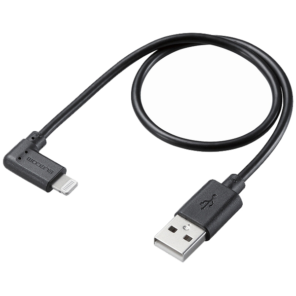 Lightningケーブル/L字コネクタ/抗菌/0.3m/ブラック