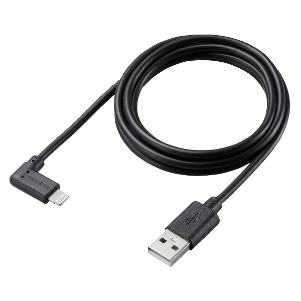 Lightningケーブル/L字コネクタ/抗菌/1.2m/ブラック