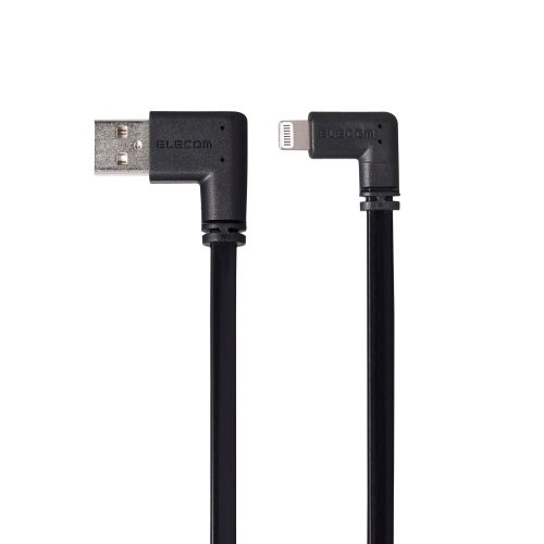 USB-A to Lightningケーブル/フラット/L字/0.1m/ブラック