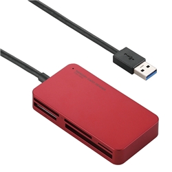 メモリリーダライタ/USB3.0/SD・microSD・MS・XD・CF対応/スリムコネクタ/レッド