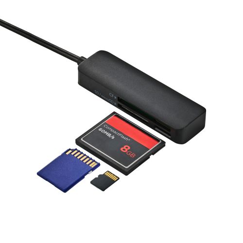 メモリリーダ/USB-Aコネクタ/USB 5Gbps/UHS-I/SD+microSD/コンパクトフラッシュ/ケーブル長50cm/ブラック