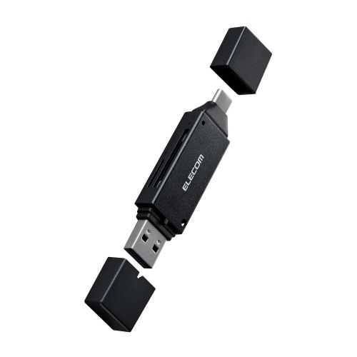 メモリカードリーダー/USB Type-C&USB-A両対応/直挿しタイプ/SD+microSD/USB 5Gbps/ブラック