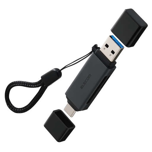 メモリカードリーダー/USB Type-C&USB-A両対応/直挿しタイプ/SD+microSD/USB 5Gbps/ブラック