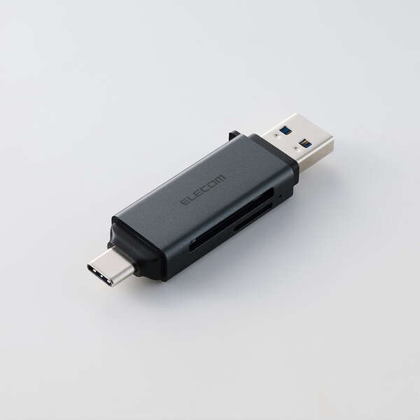 メモリカードリーダー/USB Type-C&USB-A両対応/直挿しタイプ/SD+microSD/USB 5Gbps/ブラック