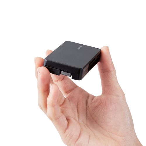 メモリリーダライタ/ケーブル収納タイプ/USB3.0対応/ケーブル6cm/SD+microSD+CF対応/ブラック