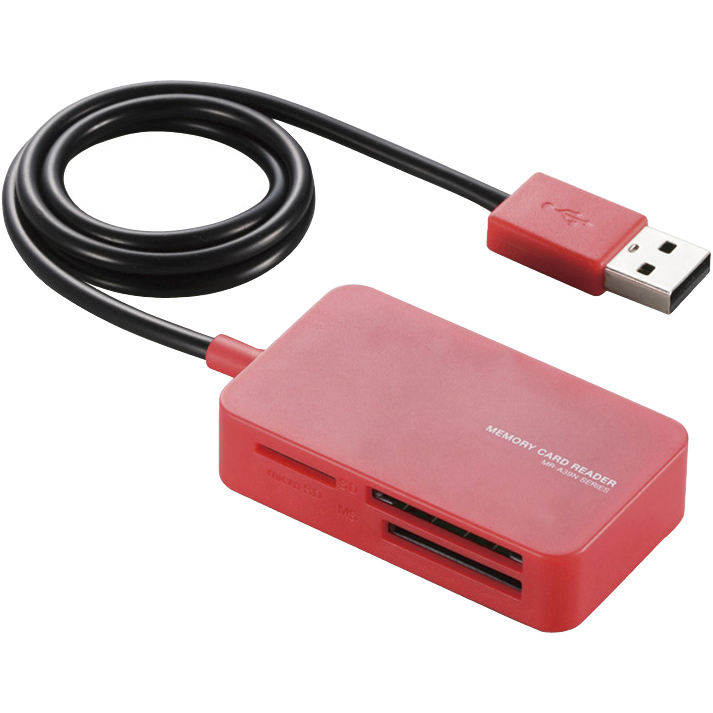 メモリリーダライタ/SD+MS+CF対応/レッド