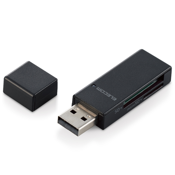 カードリーダー/スティックタイプ/USB2.0対応/SD+microSD対応/ブラック