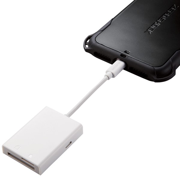 Lightningカードリーダー/SD+microSD対応/USB Type-C変換アダプタ付属/ケーブル7cm/ホワイト