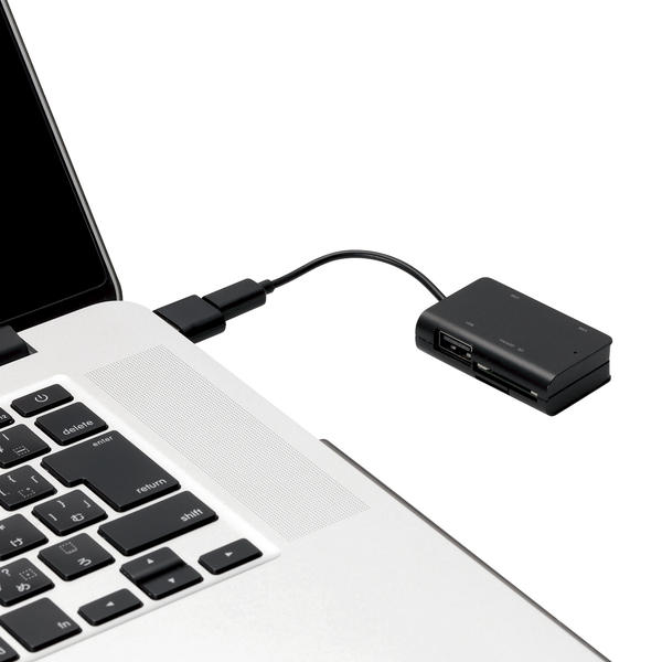 メモリリーダライタ/スマホ・タブレット用/microBケーブル/SD+microSD+USB Aメス/ブラック