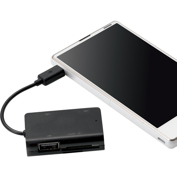 メモリリーダライタ/スマホ・タブレット用/microBケーブル/SD+microSD+USB Aメス/ブラック