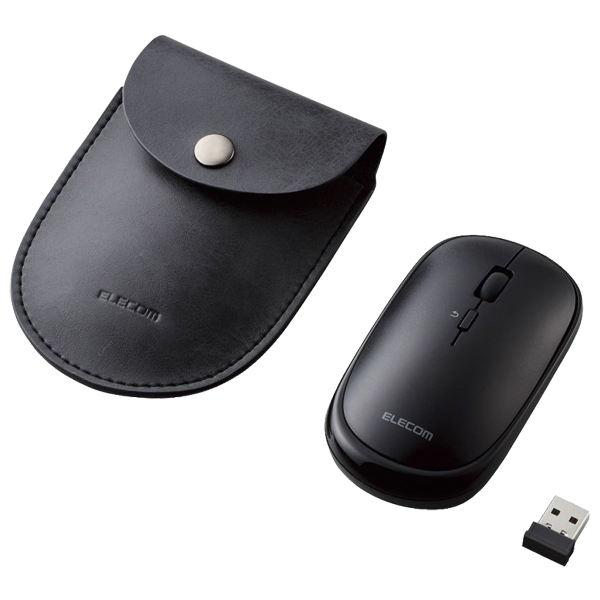 BlueLEDマウス/薄型/無線/4ボタン/ポーチ付/ブラック