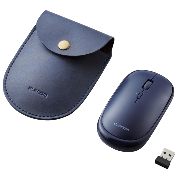 BlueLEDマウス/薄型/無線/4ボタン/ポーチ付/ブルー