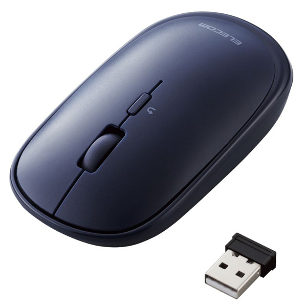 BlueLEDマウス/薄型/無線/4ボタン/ポーチ付/ブルー