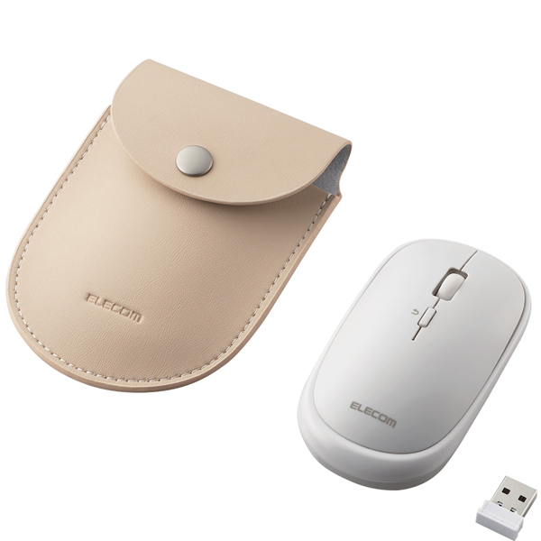 BlueLEDマウス/薄型/無線/4ボタン/ポーチ付/ホワイト