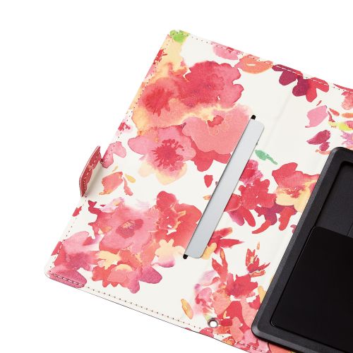 スマートフォン用マルチレザーケース/スライド式/手帳型/UltraSlim/Flowers/薄型/磁石付き/Sサイズ/ディープピンク