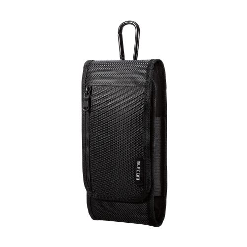 スマートフォン用キャリングポーチ/カラビナ付き/ベルトループ/3WAY装着/シングルポケット/Lサイズ/ブラック