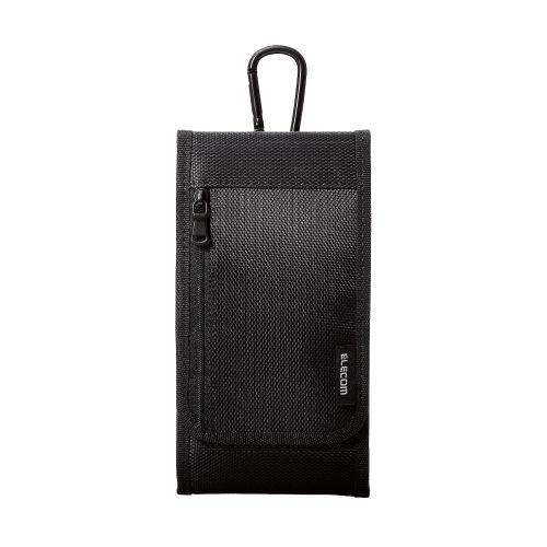 スマートフォン用キャリングポーチ/カラビナ付き/ベルトループ/3WAY装着/シングルポケット/Lサイズ/ブラック