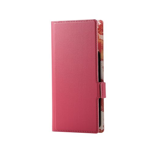 スマートフォン用マルチレザーケース/スライド式/手帳型/UltraSlim/Flowers/薄型/磁石付き/Lサイズ/ディープピンク