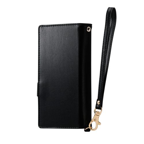 スマートフォン用マルチケース/合成皮革/横開き式/手帳型/UltraSlim/薄型/磁石付き/ハンドストラップ付/カードポケット4つ付/Sサイズ/ブラック