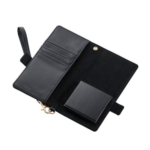 スマートフォン用マルチケース/合成皮革/横開き式/手帳型/UltraSlim/薄型/磁石付き/ハンドストラップ付/カードポケット4つ付/Sサイズ/ブラック