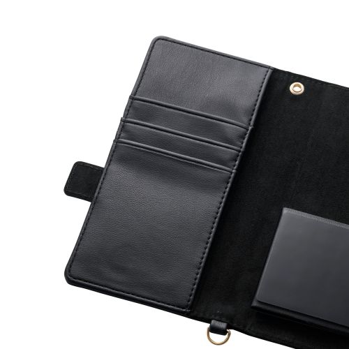 スマートフォン用マルチケース/合成皮革/横開き式/手帳型/UltraSlim/薄型/磁石付き/ハンドストラップ付/カードポケット4つ付/Sサイズ/ブラック
