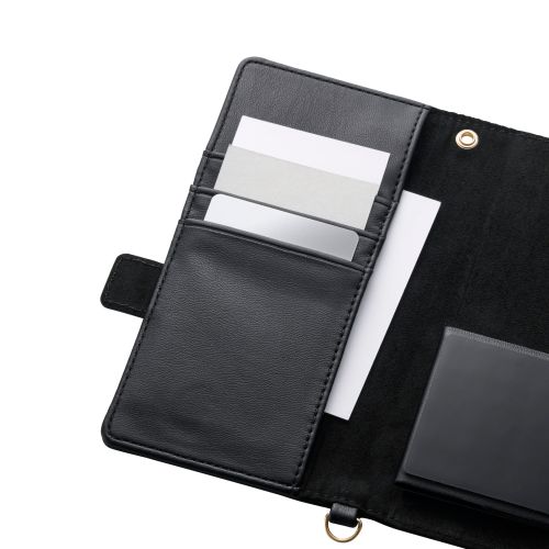 スマートフォン用マルチケース/合成皮革/横開き式/手帳型/UltraSlim/薄型/磁石付き/ハンドストラップ付/カードポケット4つ付/Sサイズ/ブラック