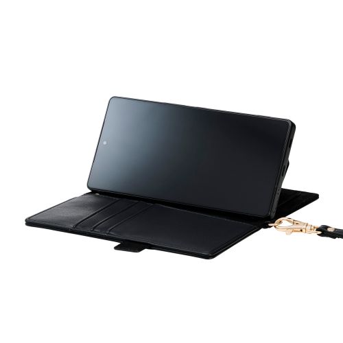 スマートフォン用マルチケース/合成皮革/横開き式/手帳型/UltraSlim/薄型/磁石付き/ハンドストラップ付/カードポケット4つ付/Sサイズ/ブラック