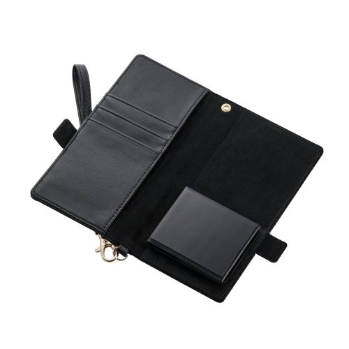 スマートフォン用マルチケース/合成皮革/横開き式/手帳型/UltraSlim/薄型/磁石付き/ハンドストラップ付/カードポケット4つ付/Lサイズ/ブラック