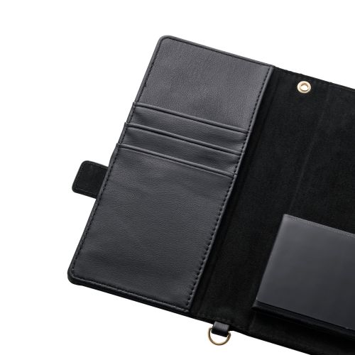 スマートフォン用マルチケース/合成皮革/横開き式/手帳型/UltraSlim/薄型/磁石付き/ハンドストラップ付/カードポケット4つ付/Lサイズ/ブラック