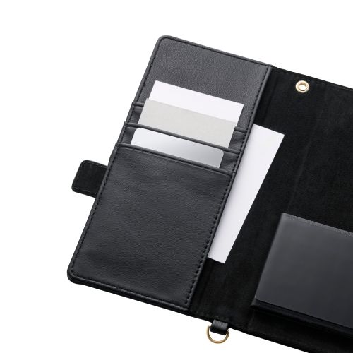 スマートフォン用マルチケース/合成皮革/横開き式/手帳型/UltraSlim/薄型/磁石付き/ハンドストラップ付/カードポケット4つ付/Lサイズ/ブラック