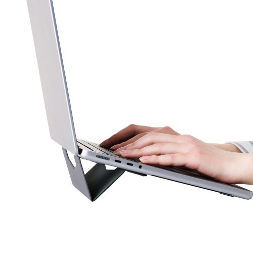 ノートPCスタンド/薄型/レザー/粘着式/ロング/グレー
