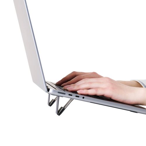 ノートPCスタンド/薄型/レザー/粘着式/ショート/グレー