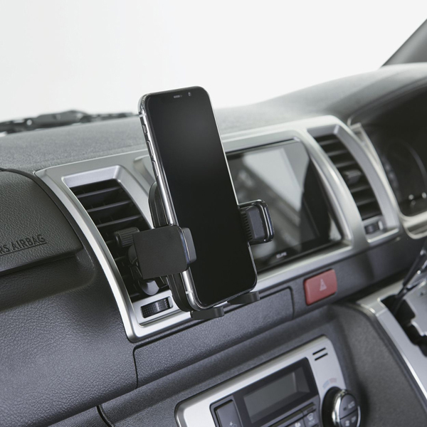 スマホ用車載ワンタッチホルダー/エアコンルーバー取付タイプ/ブラック