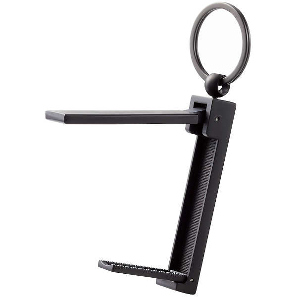 スマートフォン用スタンド/コンパクト/バッグハンガー機能付/マットブラック