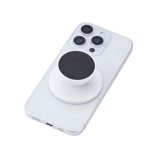 スマホアタッチメント/両面マグネット吸着/持ち運び/スタンド機能/モバピタselfie/メタルプレート付属/ホワイト
