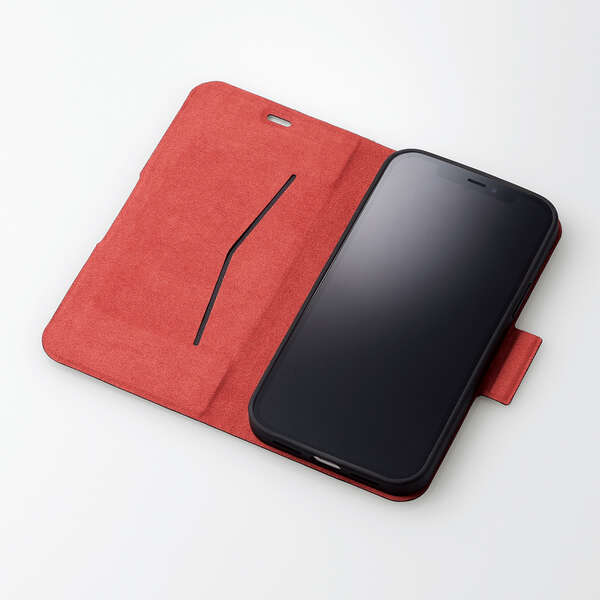 iPhone 12/iPhone 12 Pro用レザーケース/手帳型/UltraSlim/薄型/磁石付き/ブラック